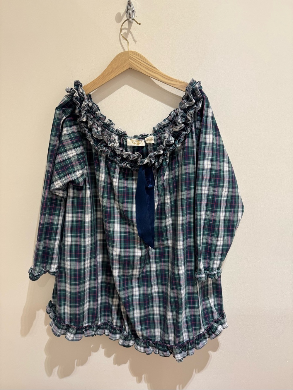 Victoria's Secret Green and Navy Plaid Ruffle Chemise